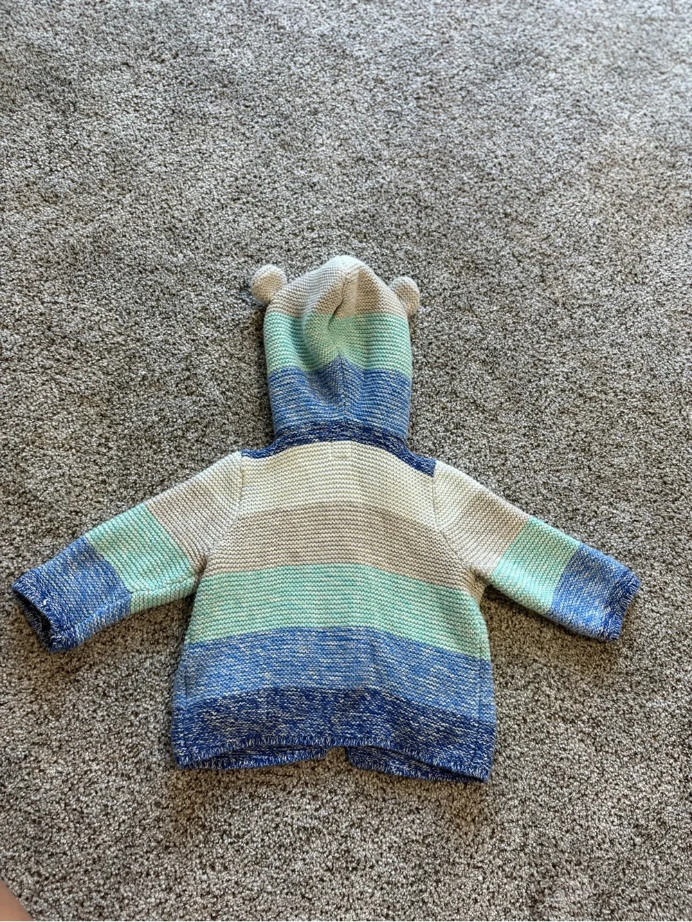 GAP 100% Cotton Striped Hooded Knit Cardigan - Blue, Mint & Cream